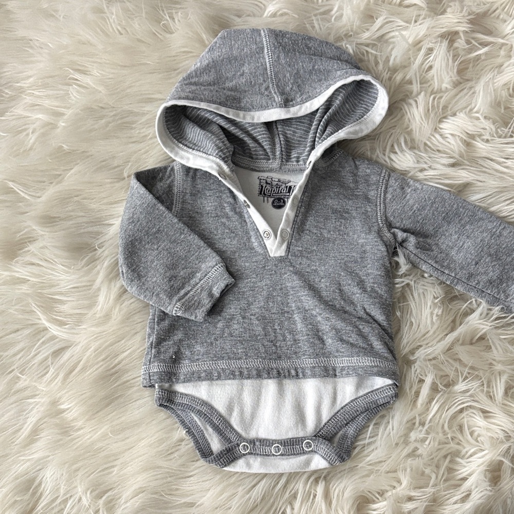 Cozy Gray Hooded Baby Bodysuit